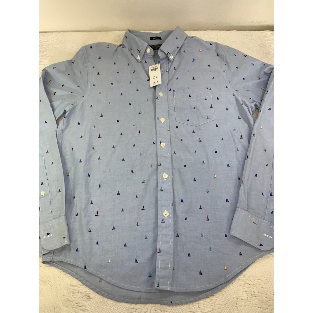 Abercrombie & Fitch Mens Muscle Fit Sailboat AOP‎ Oxford Shirt Blue M NEW